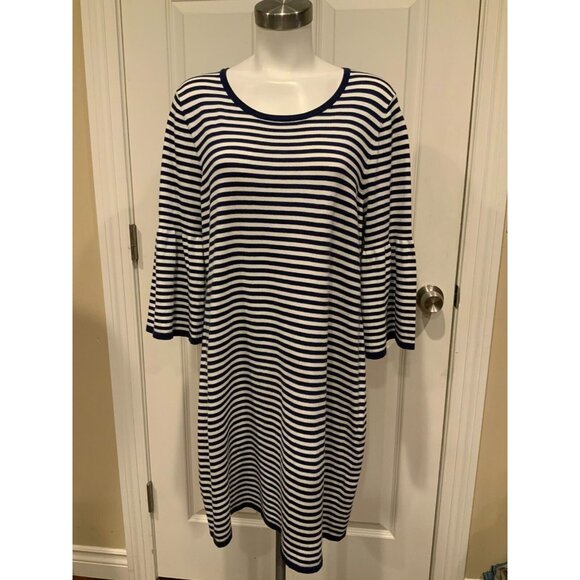 Sail to Sable Blue & White Striped Flared Sleeve Shift Dress, Size XL - Picture 1 of 8